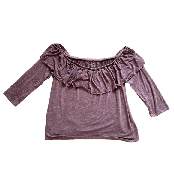American Eagle Outfitters Tops - American Eagle Purple Off the Shoulder 3/4 Sleeve Ruffle Top | Women's XL